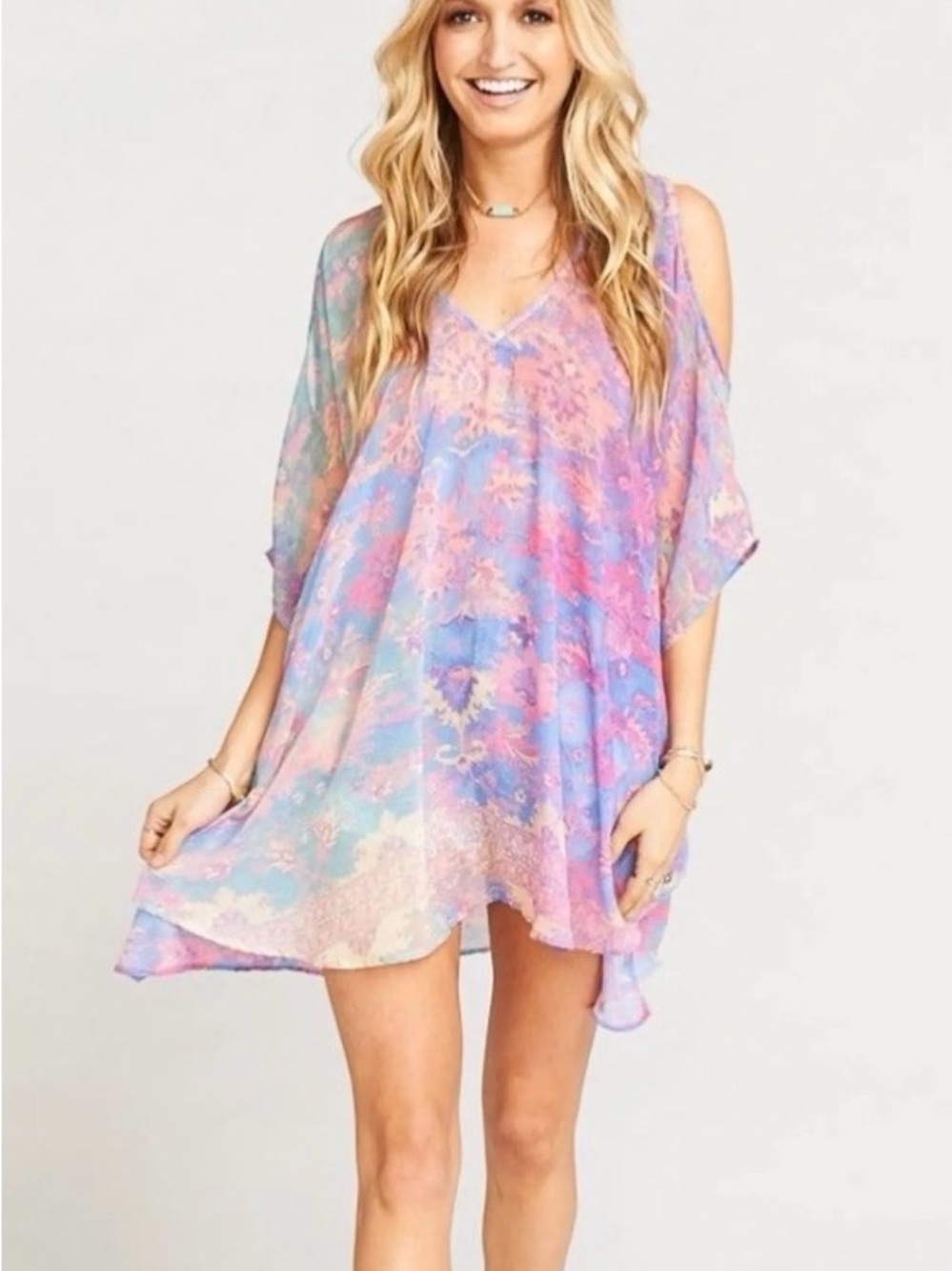 Show Me Your MuMu Pink Peach Blue watercolor Floral Top size small